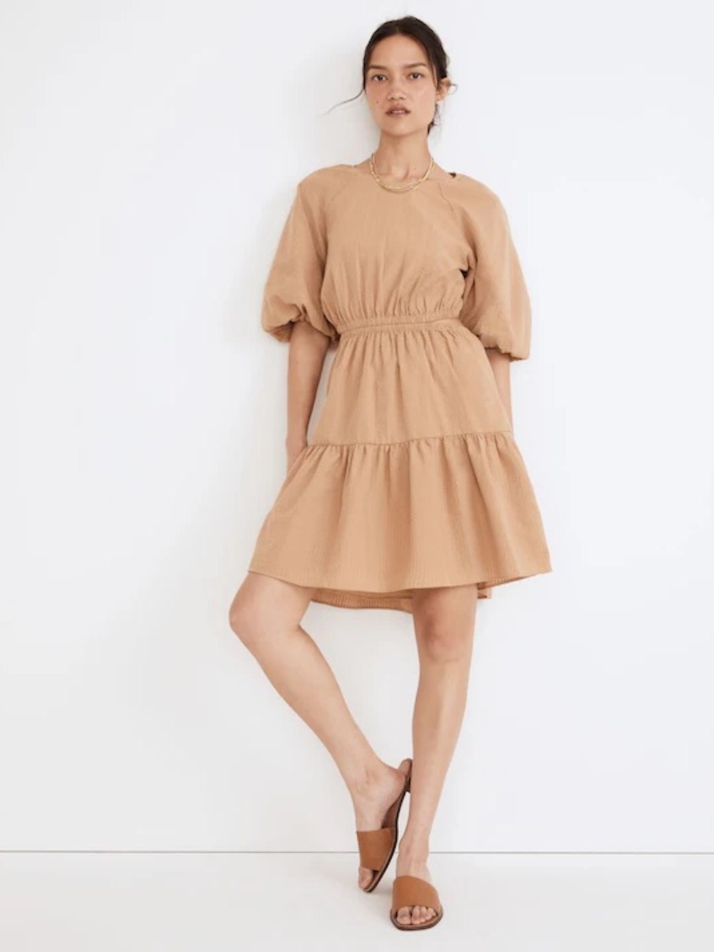 🆕 Madewell Seersucker Puff-Sleeve Cutout Mini Dress